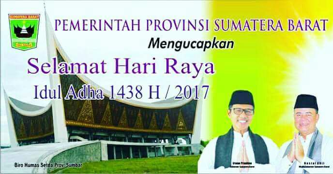 Gubernur dan Wakil Gubernur  Sumatera Barat Mengucapkan Selamat Hari Raya Idul Adha