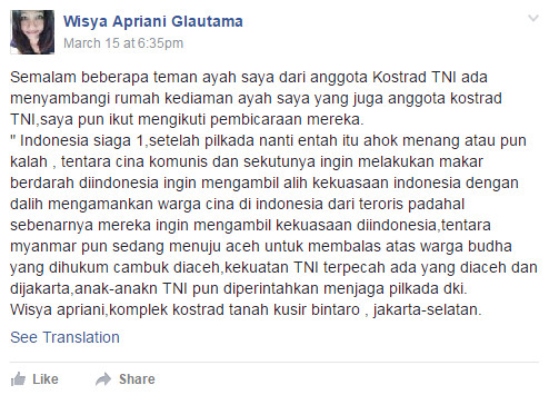HOAX: Indonesia Siaga 1 Setelah Pilkada, Tentara Cina Komunis Akan Makar