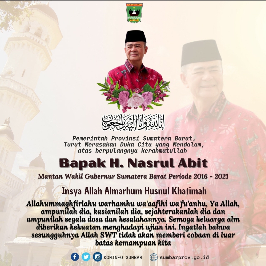 Berduka atas Kepergian Nasrul Abit, Gubernur Instruksikan Aparatur Pemprov Sumbar Shalat Ghaib 