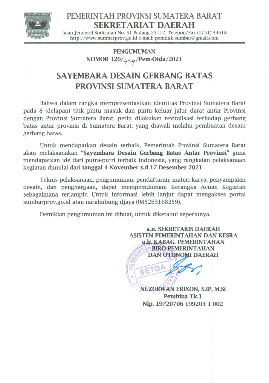 Sayembara Desain Gerbang Batas Provinsi Sumatera Barat 2021