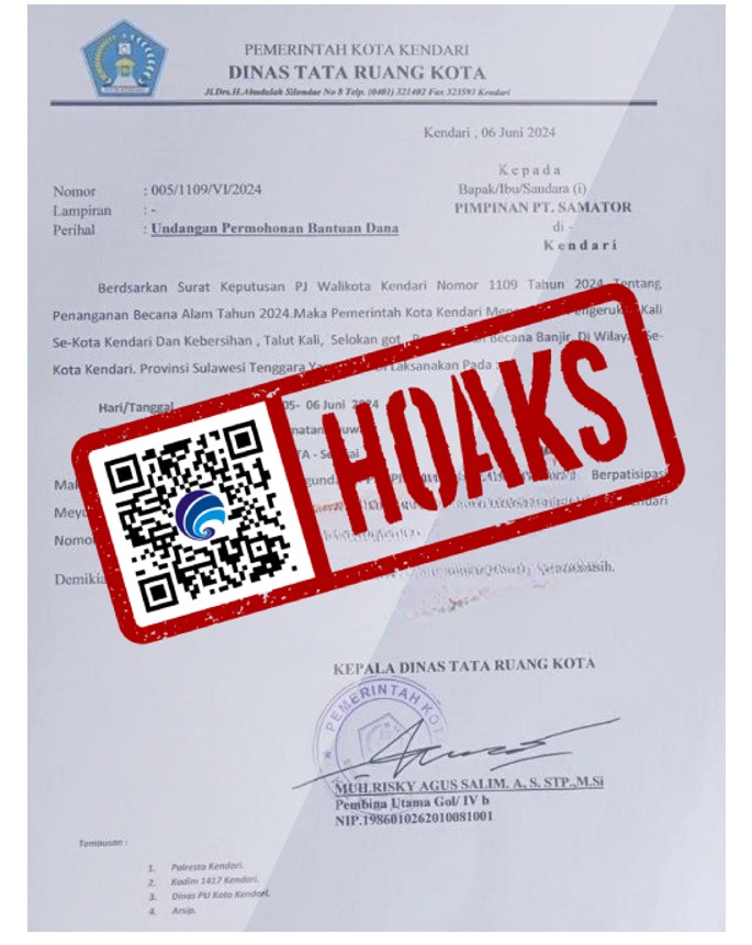 [HOAKS] Kepala Dinas Tata Ruang Kota Kendari Meminta Sumbangan