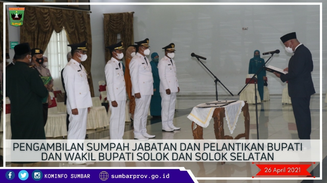 Lantik Pasangan Bupati Solok dan Solok Selatan, Mahyeldi Pesan Agar Amanah Dan Dekat Dengan Rakyat