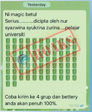 [Hoax] Share 79 Emoticon Baterai ke 4 Grup untuk Mengisi Penuh Baterai HP Anda&rdquo;