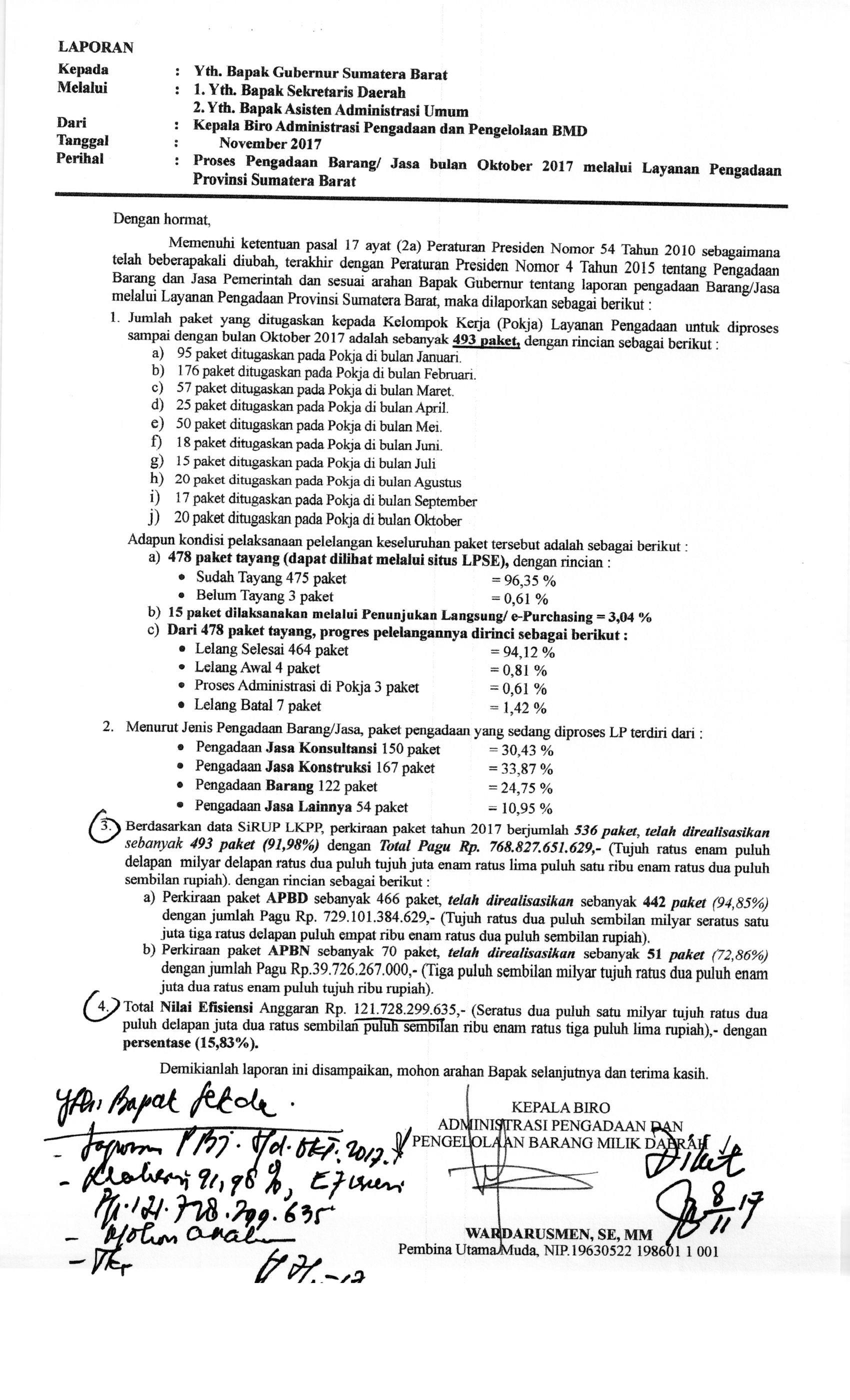 Proses Pengadaan Barang/Jasa Bulan Oktober 2017 Melalui Layanan Pengadaan Provinsi Sumatera Barat