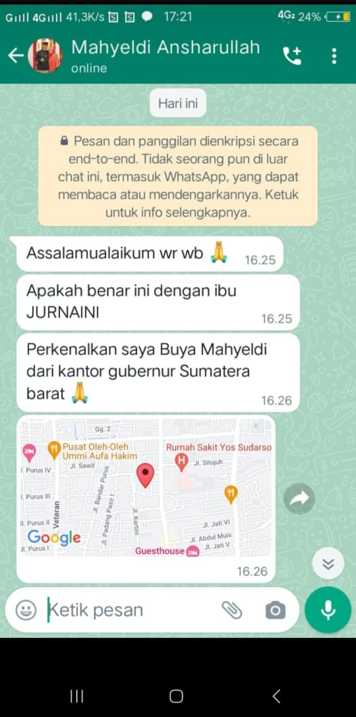 Pesan Whatsapp Mengatasnamakan Gubernur Sumbar Kembali Marak, Masyarakat Dihimbau Waspada