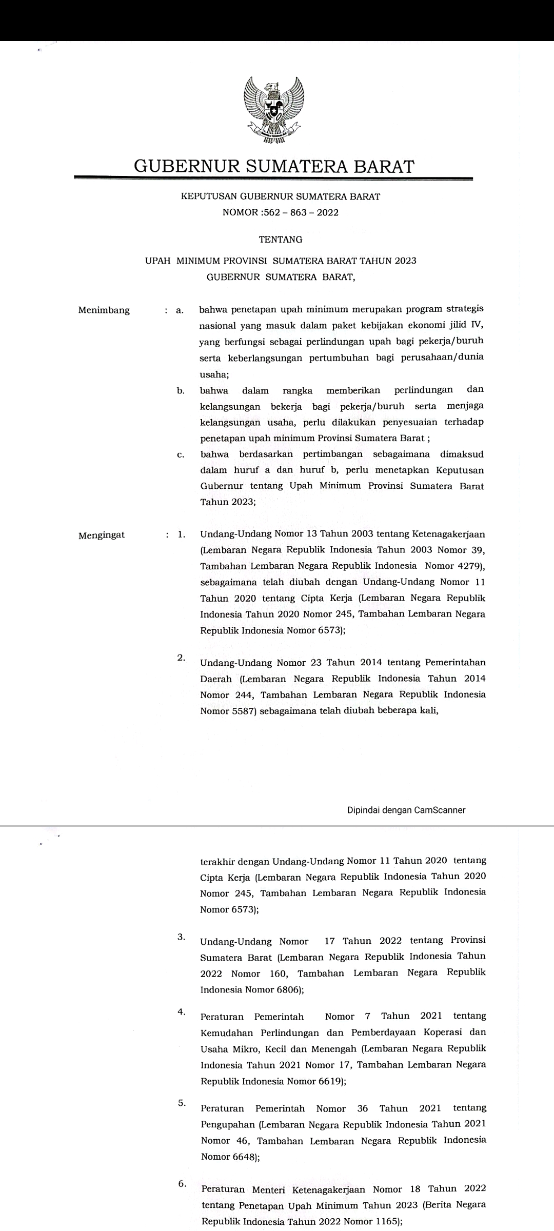 Sah, Upah Minimum Provinsi (UMP) Sumbar Tahun 2023 Naik 9,15 Persen 