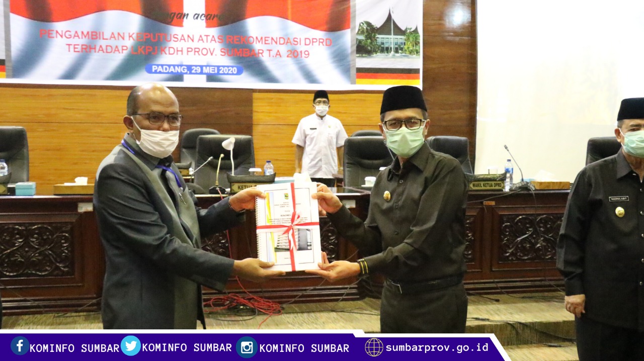 Gubernur Sumbar Terima Rekomendasi DPRD Terkait LKPJ 2019