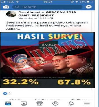 [HOAX] Hasil survei Prabowo &ndash; Sandi mendapatkan presentase tertinggi yakni 67,8% usai Pidato Kebangsaan