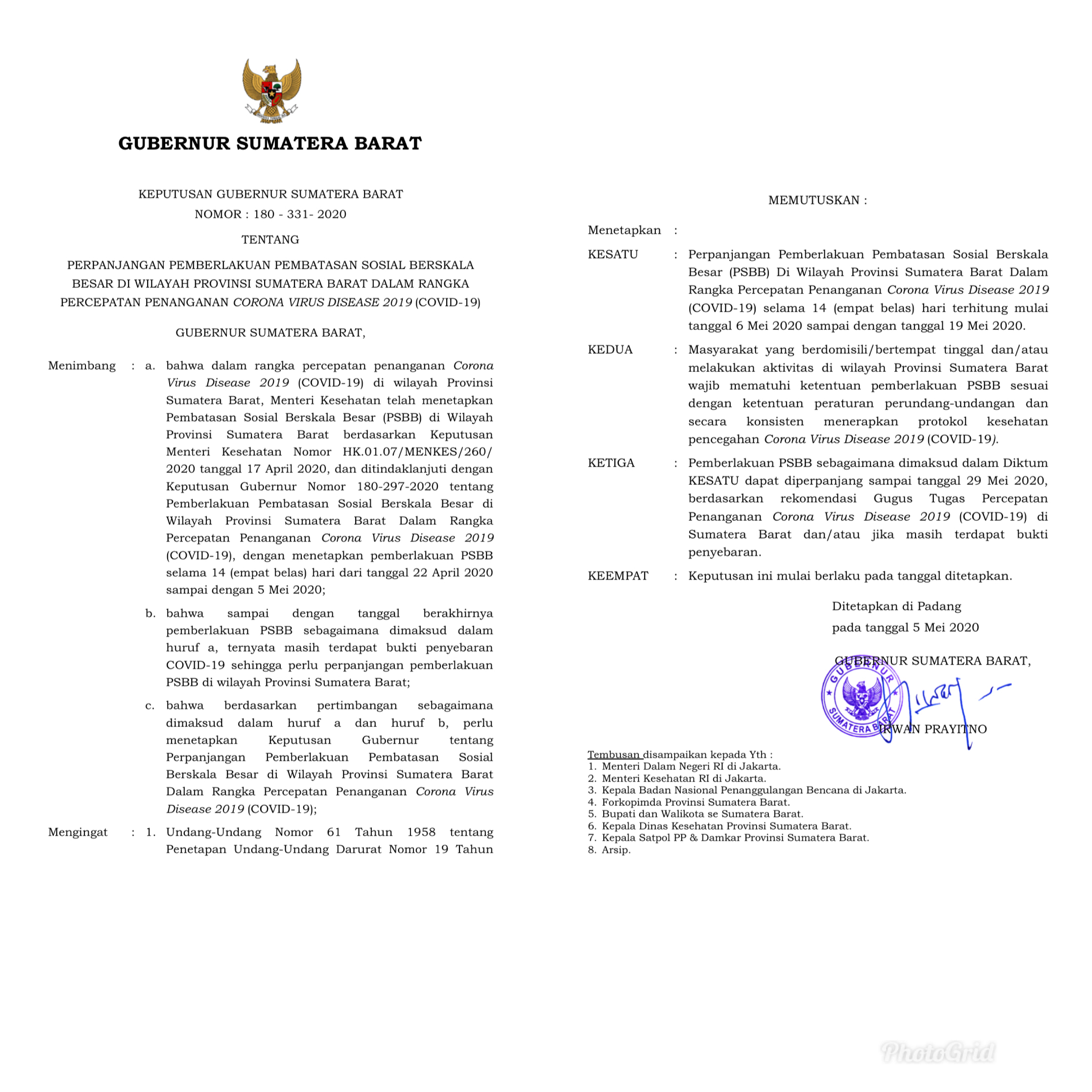 Gubernur: PSBB Sumbar Resmi Diperpanjang