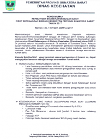 PENGUMUMAN REKRUITMEN ENUMERATOR RUMAH SAKIT RISET KETENAGAAN BIDANG KESEHATAN PROVINSI SUMATERA BARAT TAHUN 2O17