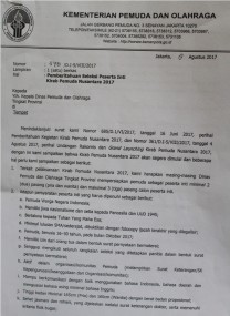 PEMBERITAHUAN SELEKSI PESERTA INTI KIRAB PEMUDA NUSANTARA 2017