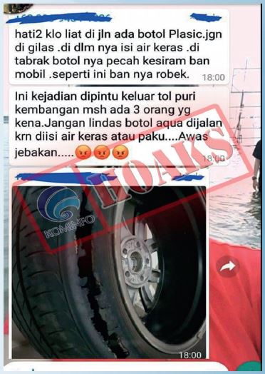 [Hoax] Modus Pecah Ban Menggunakan Botol Plastik yang Diisi Air Keras atau Paku