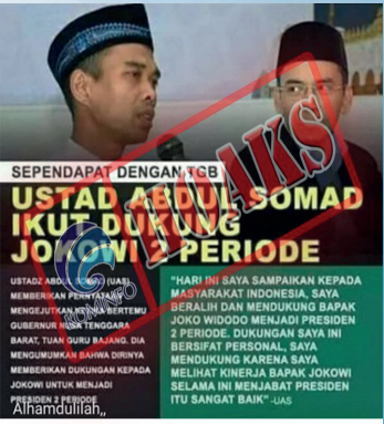 [Hoax] Sependapat dengan TGB Ustadz Abdul Somad Ikut Dukung Jokowi 2 Periode