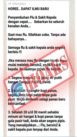 [Hoax] Penyembuhan Flu dan sakit kepala dengan cepat