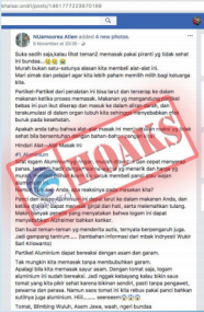 [Hoax] Partikel Panci Alumunium, Bisa Terserap Pada Makanan