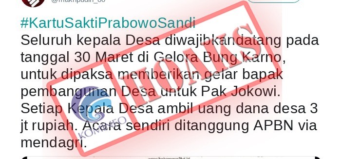 Acara pemberian gelar Bapak Pembangunan Desa untuk Presiden Joko Widodo ditanggung APBN via mendagri [Hoax]