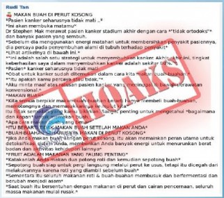 [Hoax] Tidak ada yang akan mati karena kanker kecuali karena kecerobohan