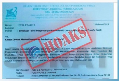 [Hoax] Surat Pengembangan Hybrid atas Nama Kemenristek Dikti