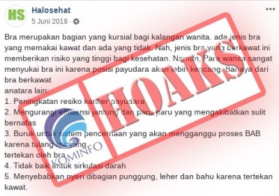 [Hoax] Bra Berkawat Sebabkan Kanker Payudara