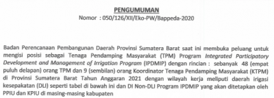 PENGUMUMAN REKRUTMEN TPM IPDMIP 2021