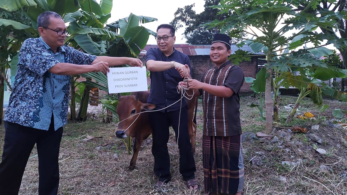 Tingkatkan Kepedulian Sosial Karyawan, Dinas Kominfotik Sumbar Serahkan Sapi Qurban Ke Masjid Nurul Yaqin