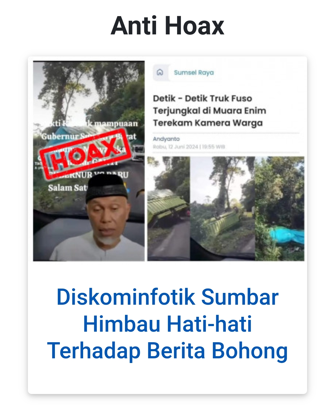 Diskominfotik Sumbar Himbau Kehati-hatian Terhadap Berita Bohong